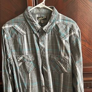 Helix Teal and Gray Plaid Casual Shirt